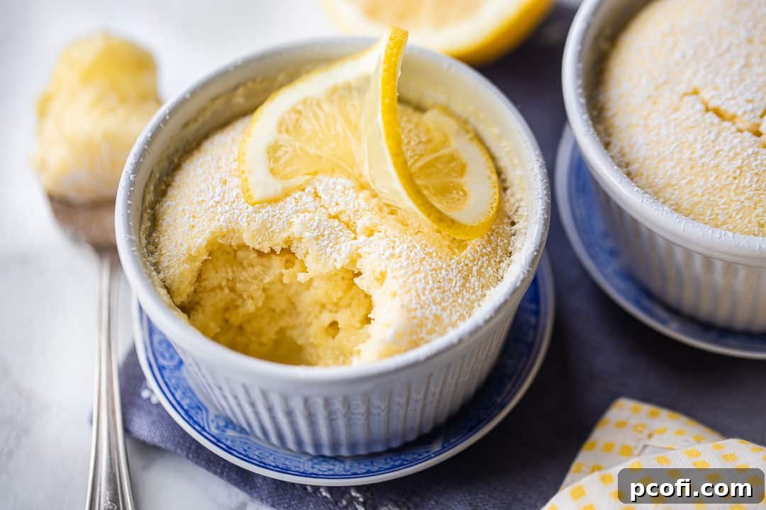 Simple lemon pudding cake recipe baked in individual portions with a spongy, cakey top and a silky, citrus-y sauce underneath.