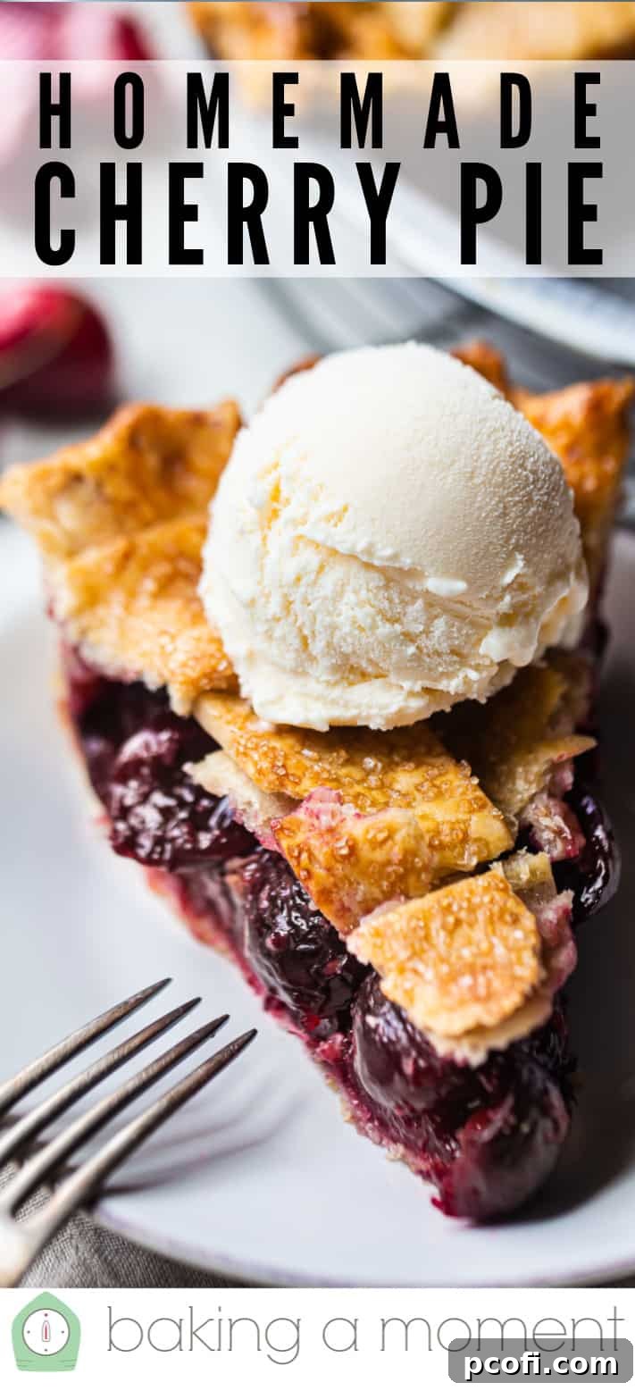 Cherry pie filling recipe. A vibrant bowl of cooked cherry pie filling, showcasing its thick, glossy, and jammy texture, ready to be spooned into a pie.