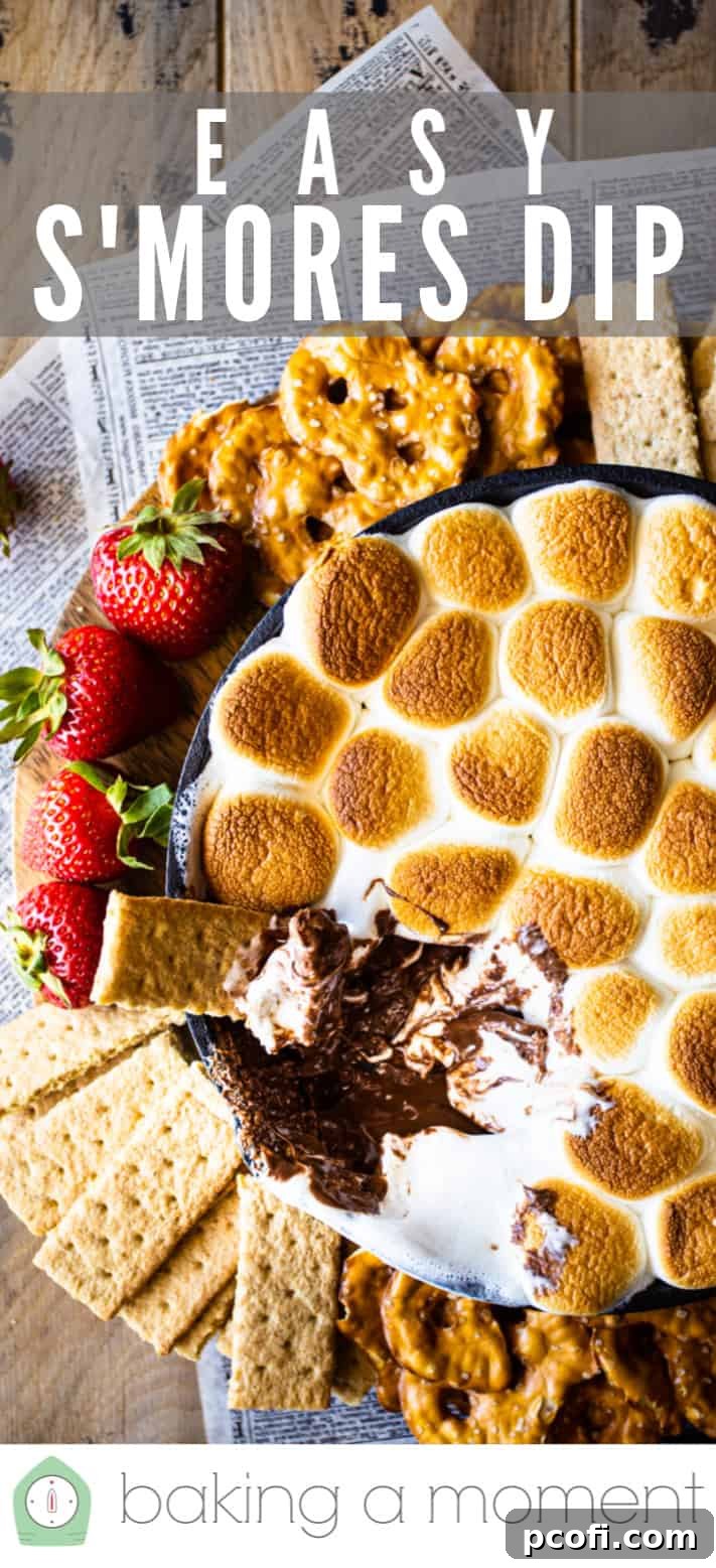 Campfire s'mores dip made in a skillet.
