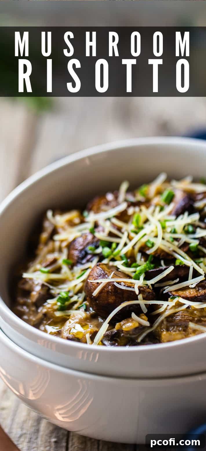 Mushroom risotto garnished with fresh herbs.