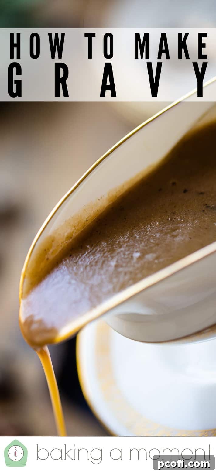 Pouring gravy from a gravy boat, with a text overlay that reads "How to Make Gravy."