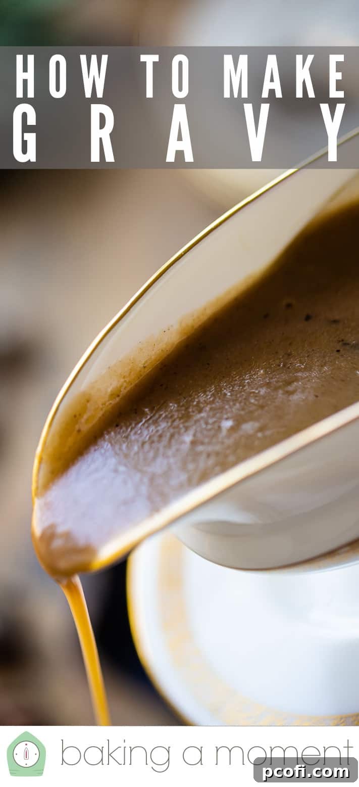 Pouring gravy from a gravy boat, with a text overlay that reads "How to Make Gravy."