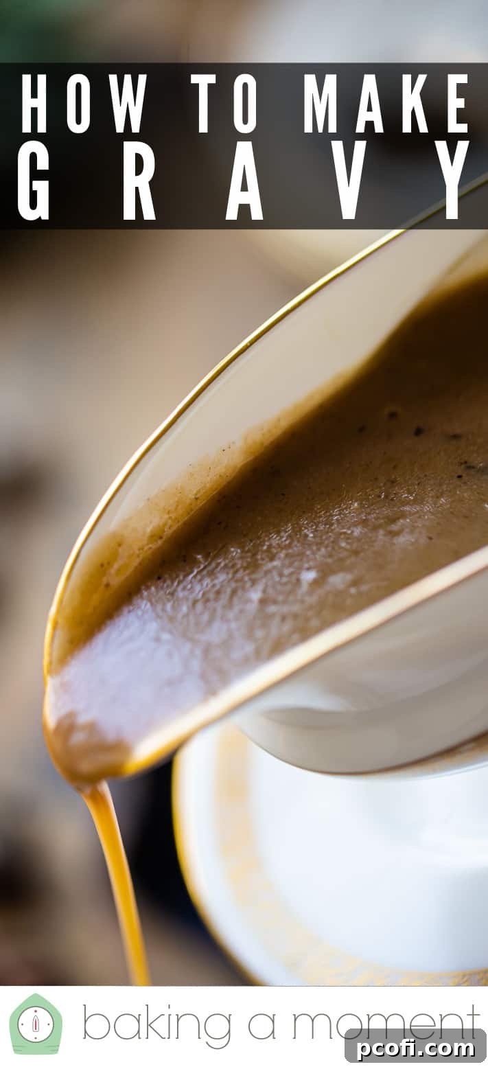 Pouring gravy from a gravy boat, with a text overlay that reads "How to Make Gravy."