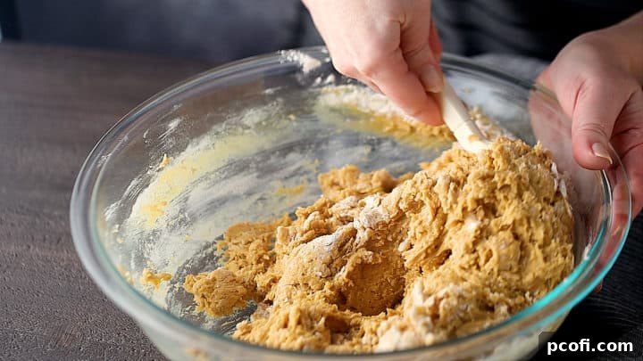 Folding dry ingredients into dough.