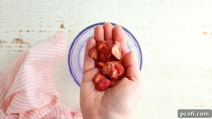 A handful of freeze-dried strawberries.