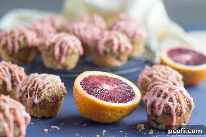 Finished blood orange mini muffins, glazed and ready to be served