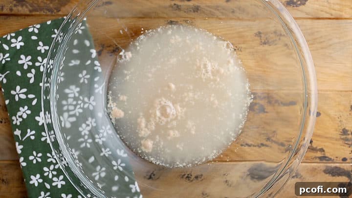 Proofing dry yeast in lukewarm water.