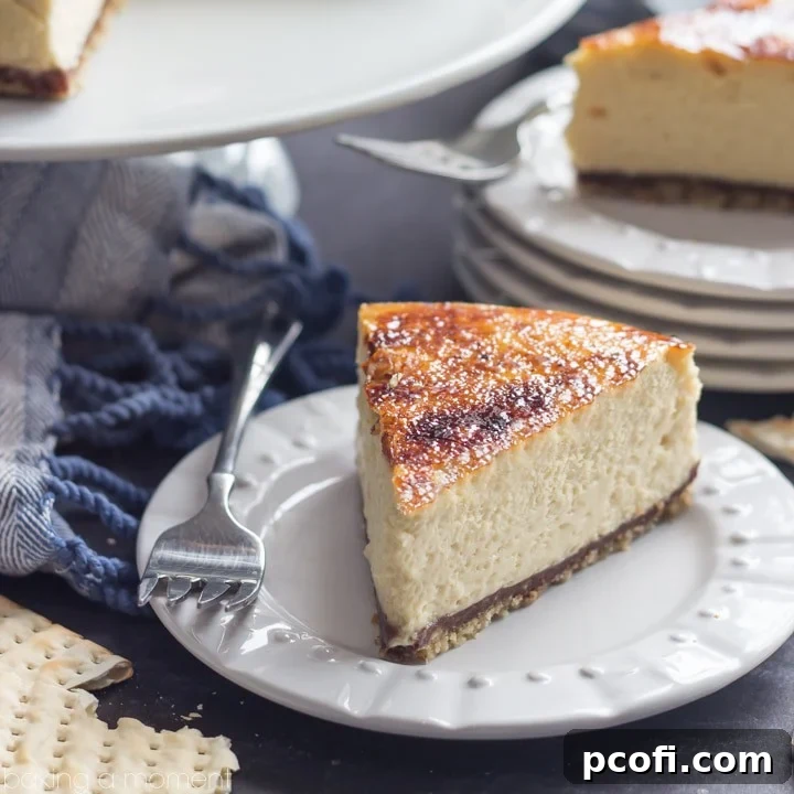 This Toffee Crunch Cheesecake features an incredible matzoh toffee crunch crust, a luscious cream cheese filling, and a delightful brulee topping. Perfect for Easter or Passover celebrations!