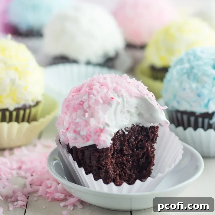 Experience the joy of spring with these dazzling pastel coconut snowball cupcakes. Fluffy marshmallow frosting crowns the best chocolate cupcakes, creating an unforgettable treat perfect for any celebration!