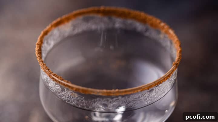 Fancy cocktail glass with a chocolate sugared rim.
