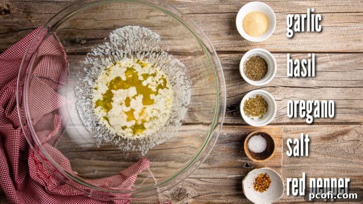 Ingredients for making garlic butter in individual dishes, with text labels.