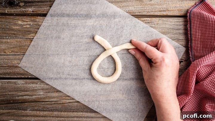 Creating a loop with garlic knot dough.