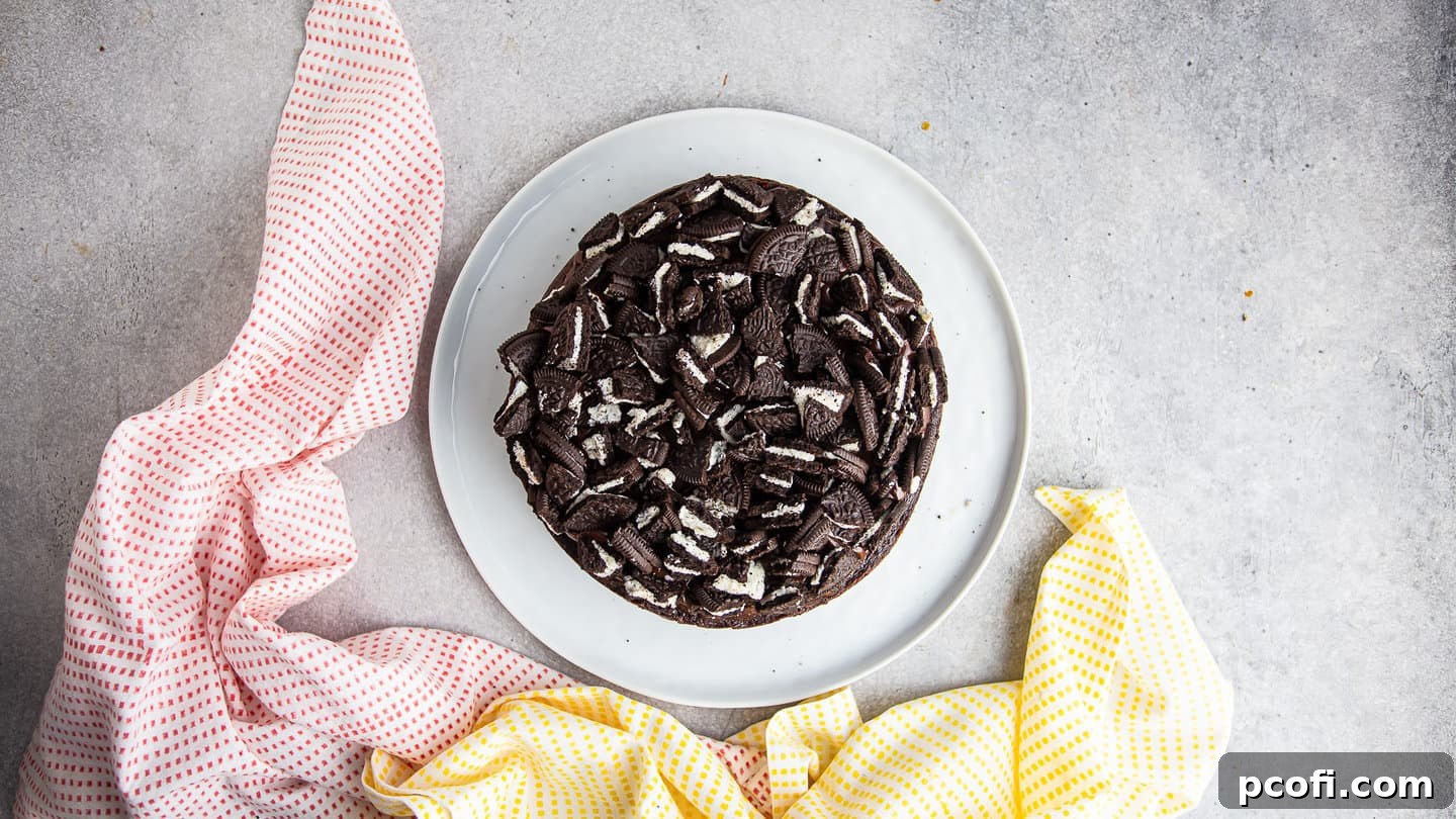 Crumbled cookie layer of an ice cream cake.