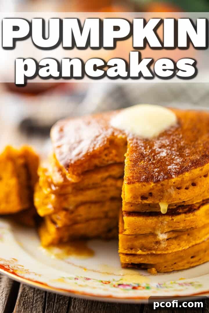 Pumpkin pancake recipe, prepared and drizzled with syrup.