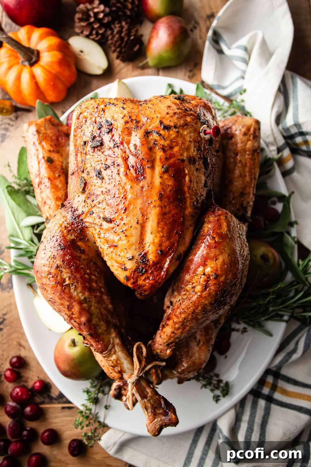 Thanksgiving turkey, roasted and glazed with maple and sage brown butter.