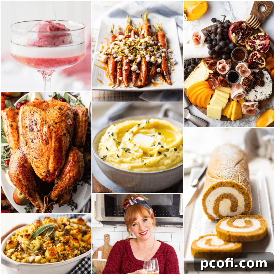 Square image collage featuring festive holiday dishes and Allie from Baking a Moment, highlighting a stress-free holiday feast experience