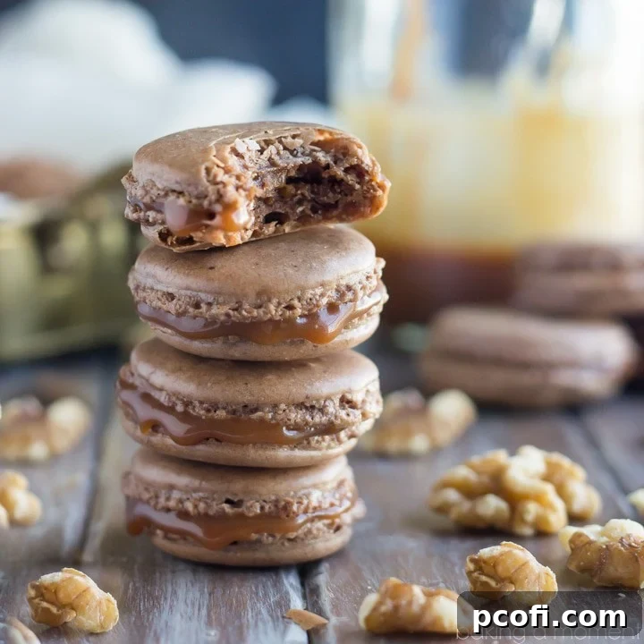 The best macarons I've made yet! Loved the walnut in the shells, and the buttery salted caramel balances out the sweetness. 