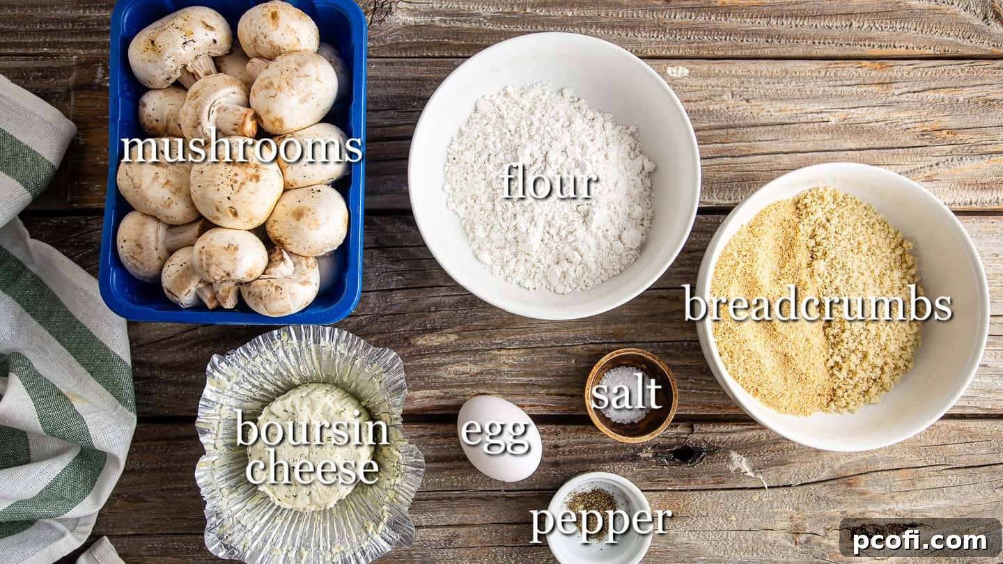 Ingredients for making stuffed mushrooms, with text labels.
