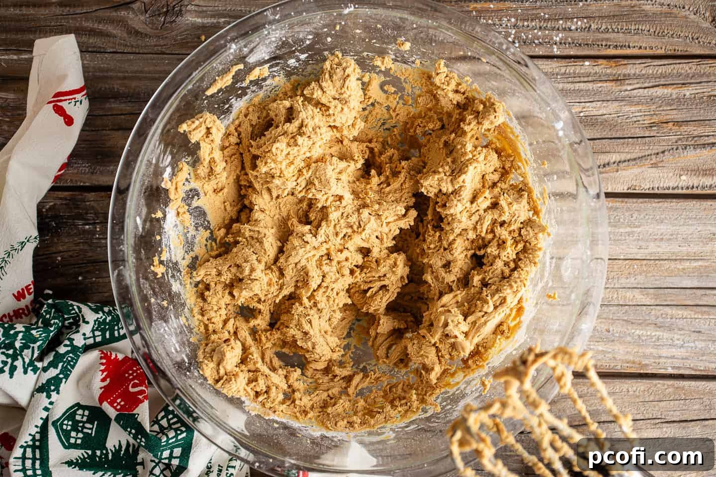 Buckeye candy filling in a large glass mixing bowl.