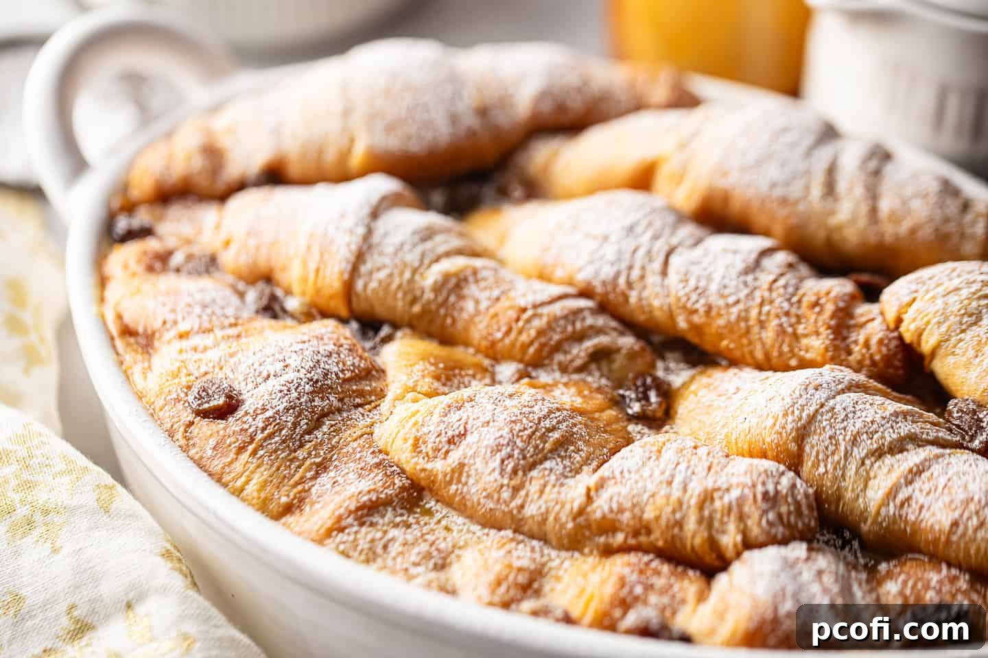 Bread pudding with croissants and a rich, vanilla-scented custard.
