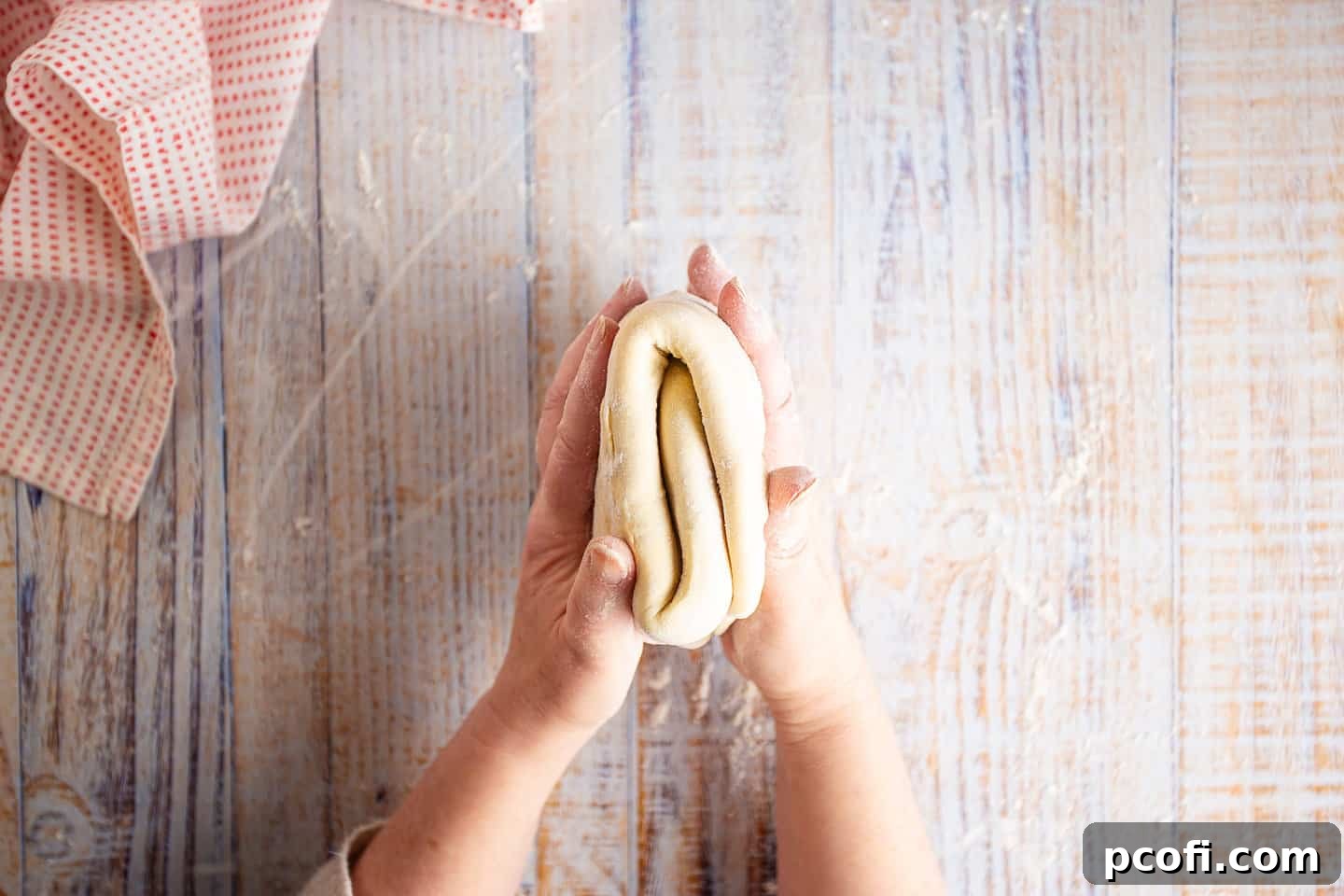 Danish pastry dough after being rolled and folded into thirds, ready for chilling.