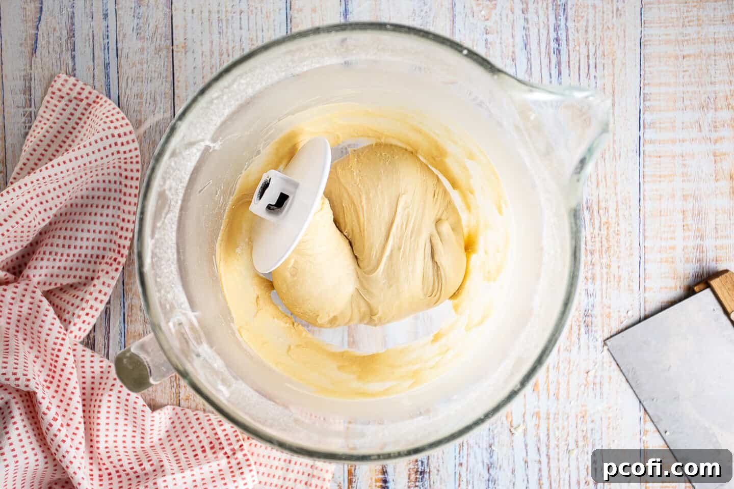 Smooth and elastic Danish dough after a full ten minutes of kneading.