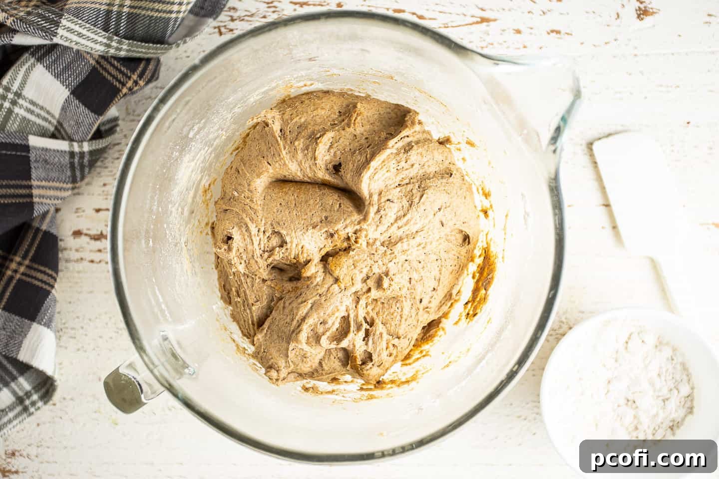 Rye bread dough after its first rise.
