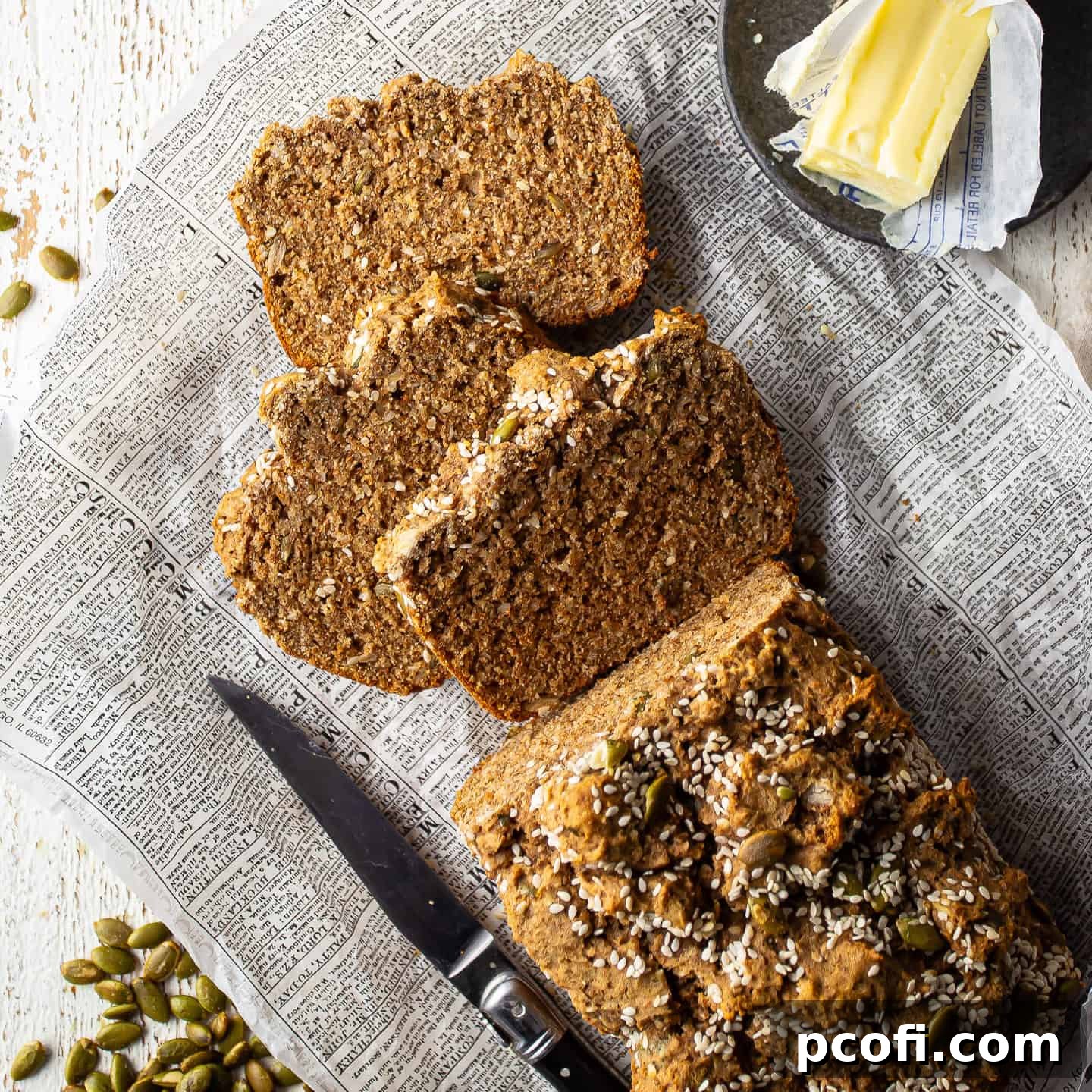 Irish brown bread sliced and presented on newspaper.
