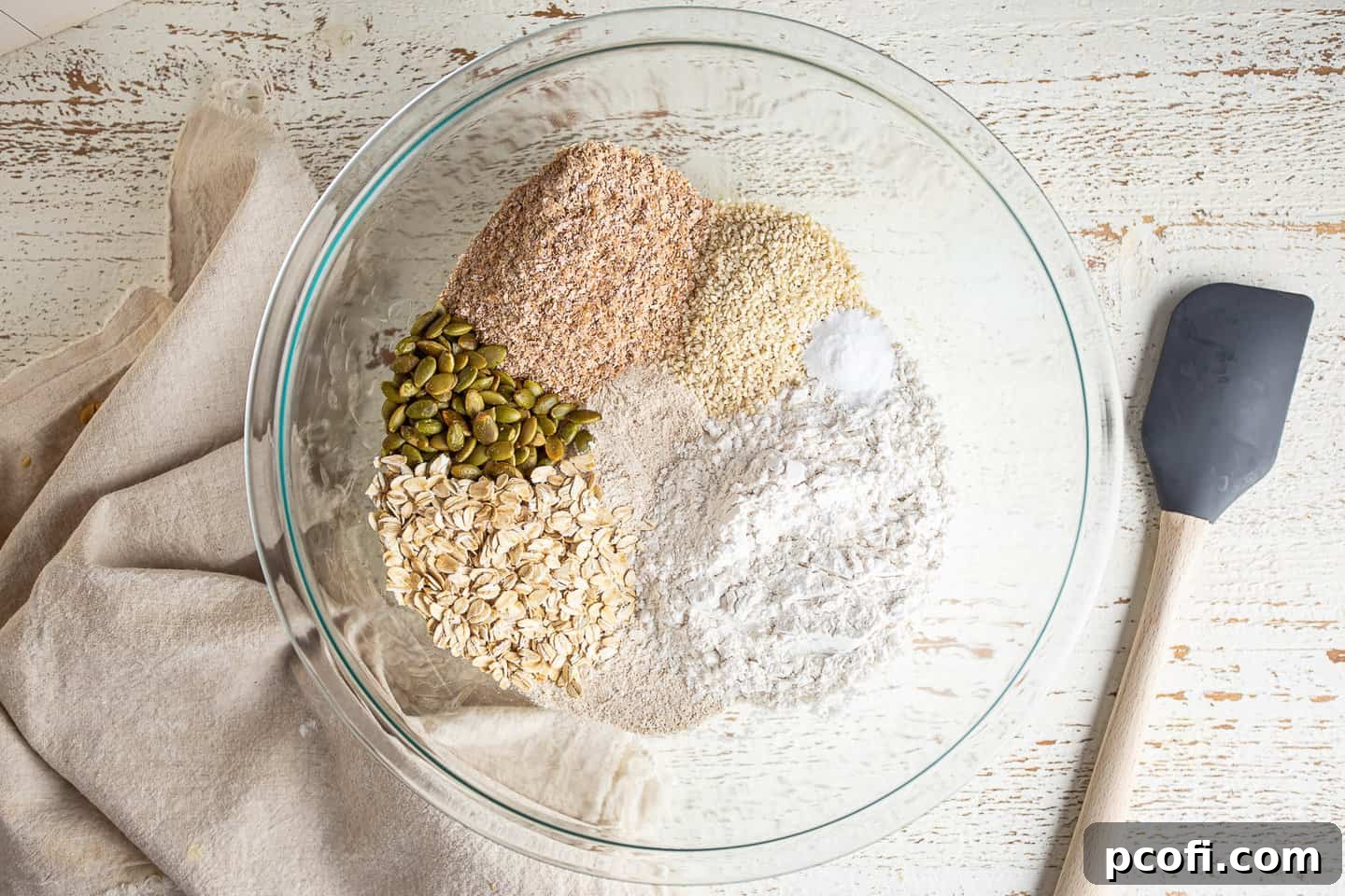 Dry ingredients for making Irish brown bread in a large bowl.