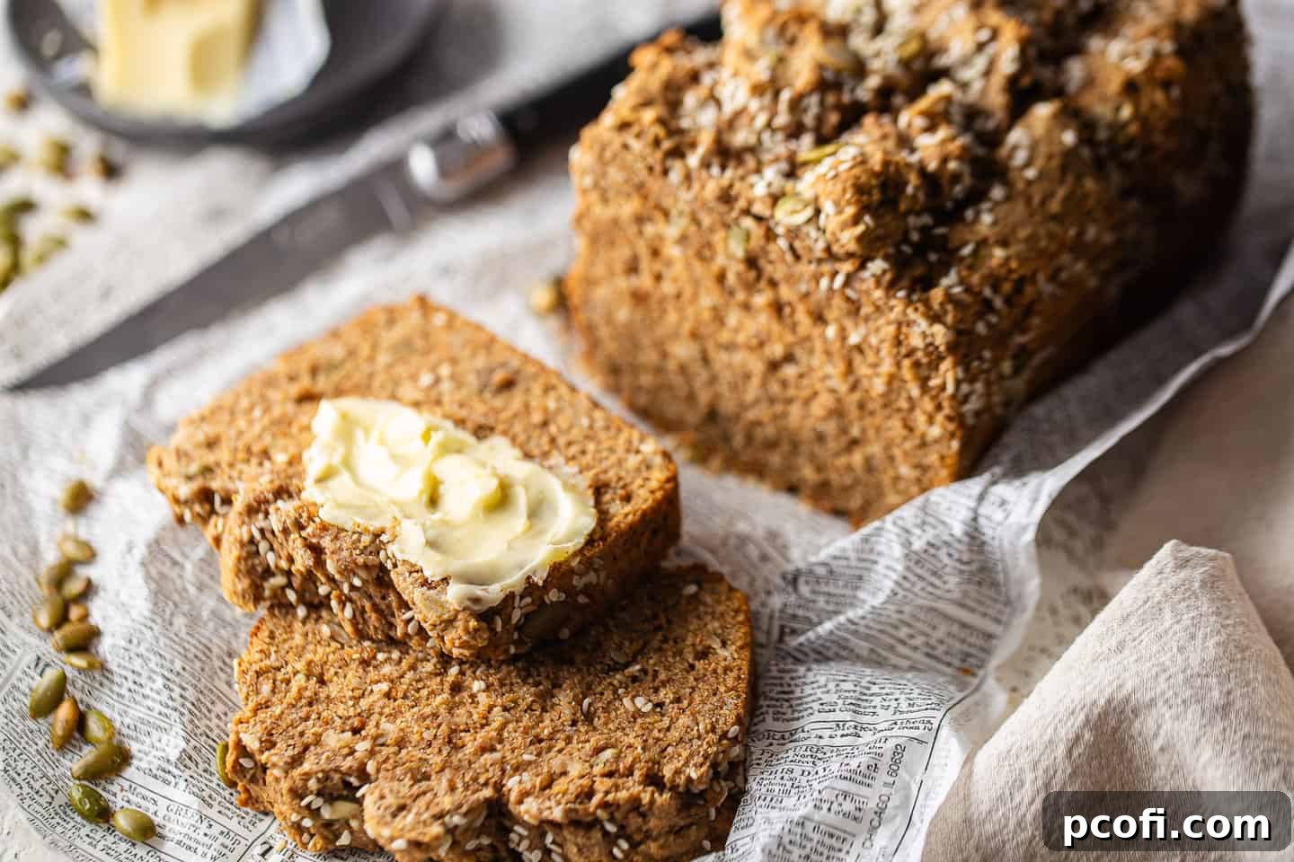 Irish brown soda bread, spread with soft butter.
