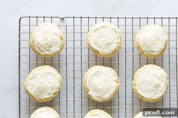 Lemon cookies on a wire cooling rack.