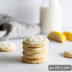 Lemon cookies stacked on top of each other.