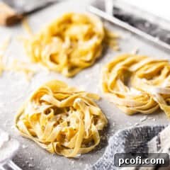 Homemade pasta recipe, prepared and cut into ribbons.