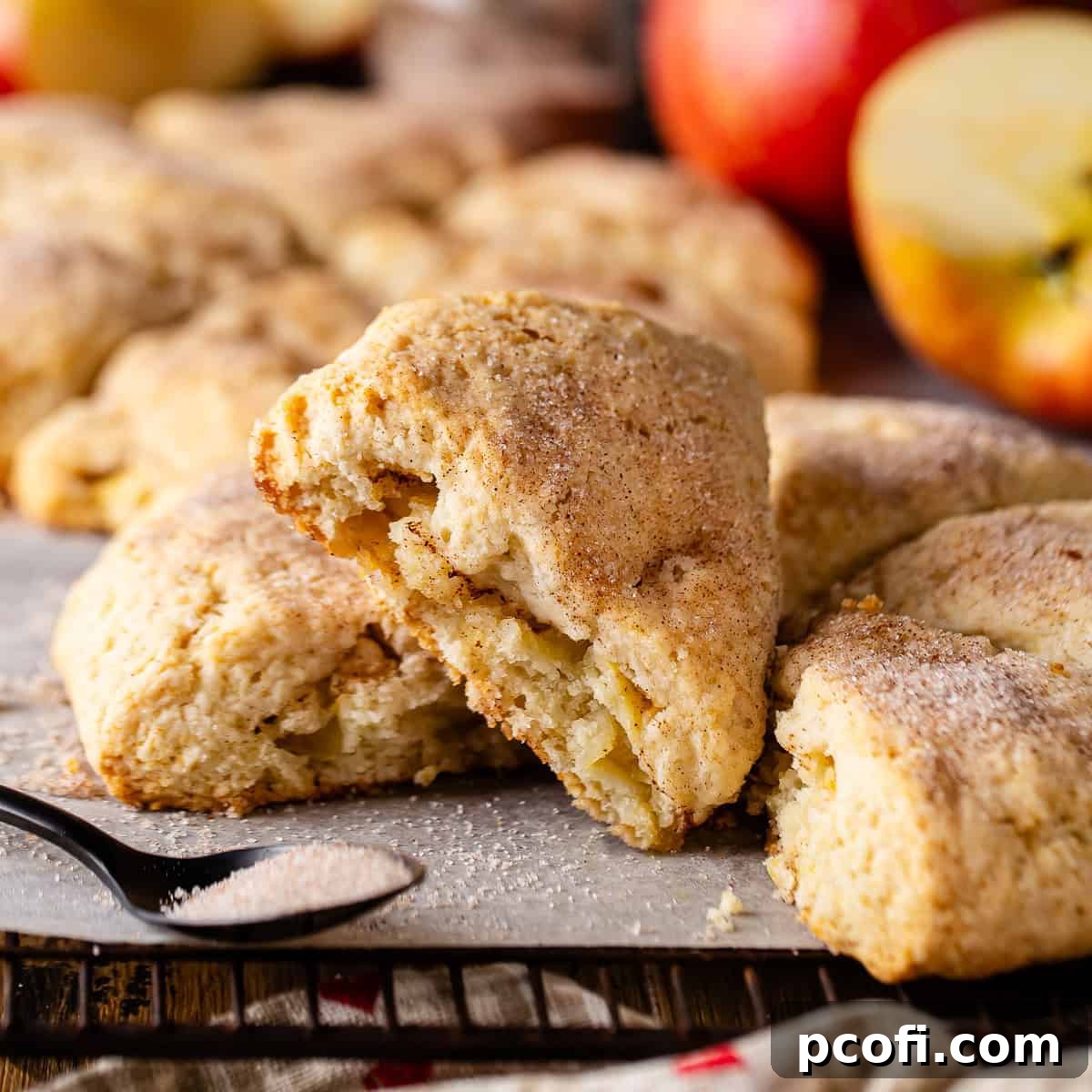 Delicious apple scones topped with a glistening cinnamon sugar crust.
