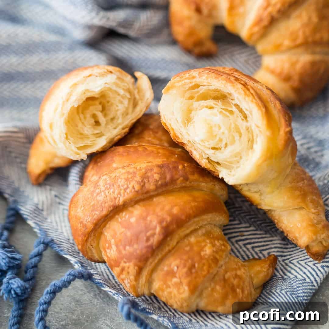 Easy homemade croissants arranged beautifully on a baking sheet.