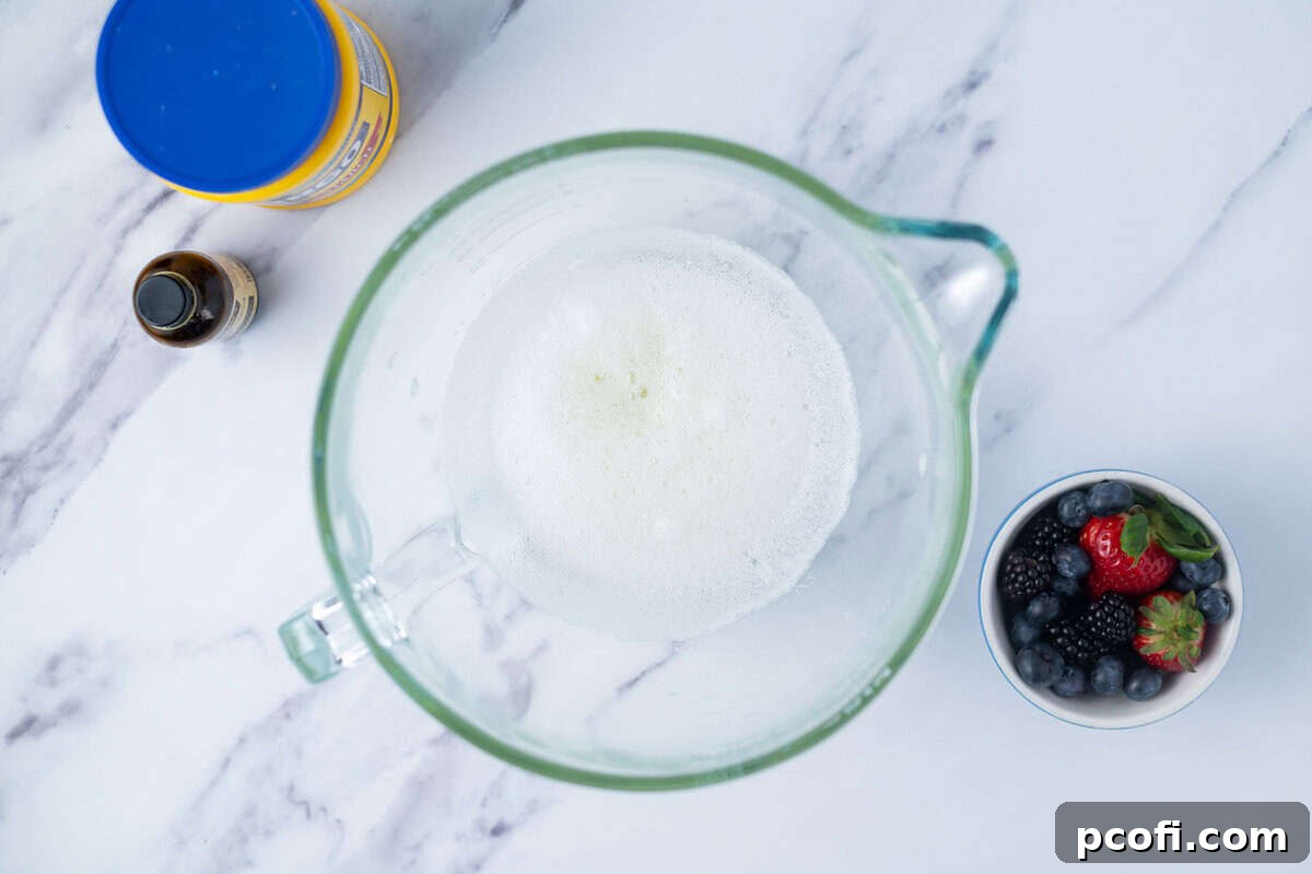 egg whites mixed until foamy in a mixing bowl
