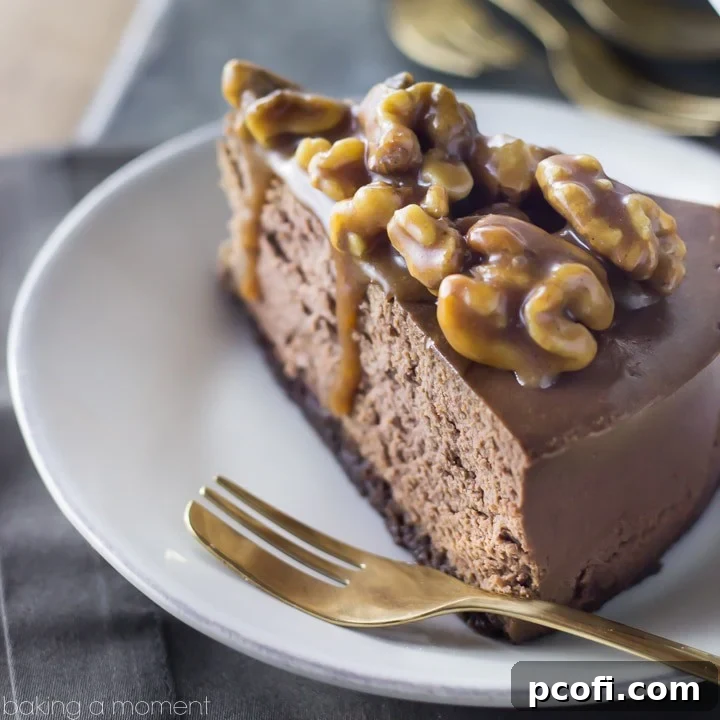 Double Chocolate Brownie Cheesecake with Salted Caramel Wet Walnuts topping.