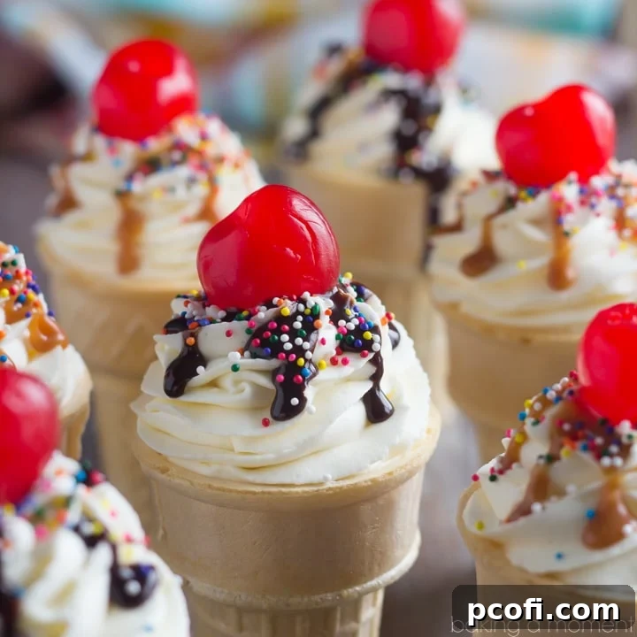 Brownie Sundae Ice Cream Cone Cupcakes, appearing innocent but packing a fudgy chocolate punch.