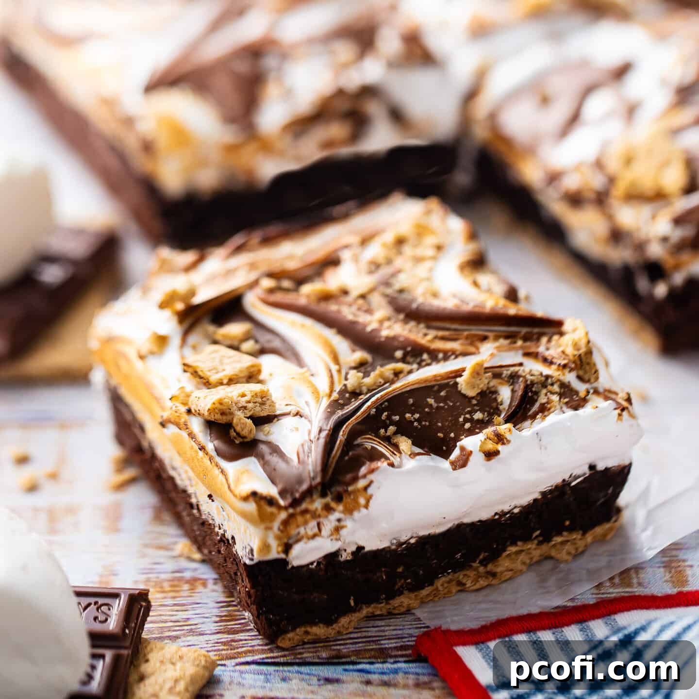 Smore's brownies with perfectly toasted marshmallow topping.