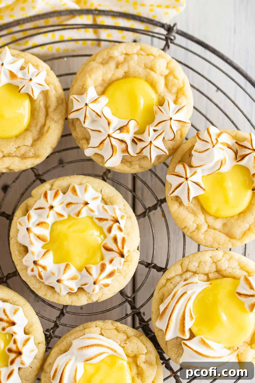 Lemon Meringue Pie Cookies on a baking rack.