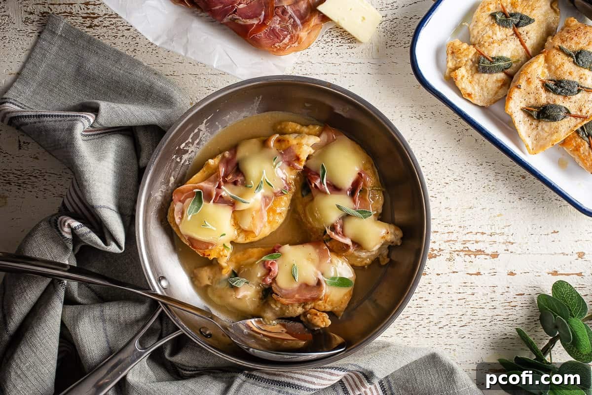 Finished chicken saltimbocca.
